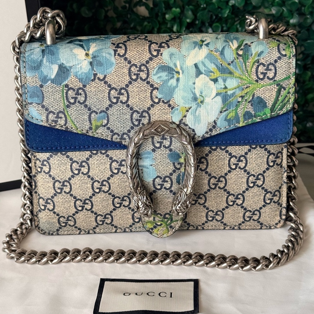 100% Authentic Gucci Blue Floral GG Supreme Bag - Picture 2 of 12